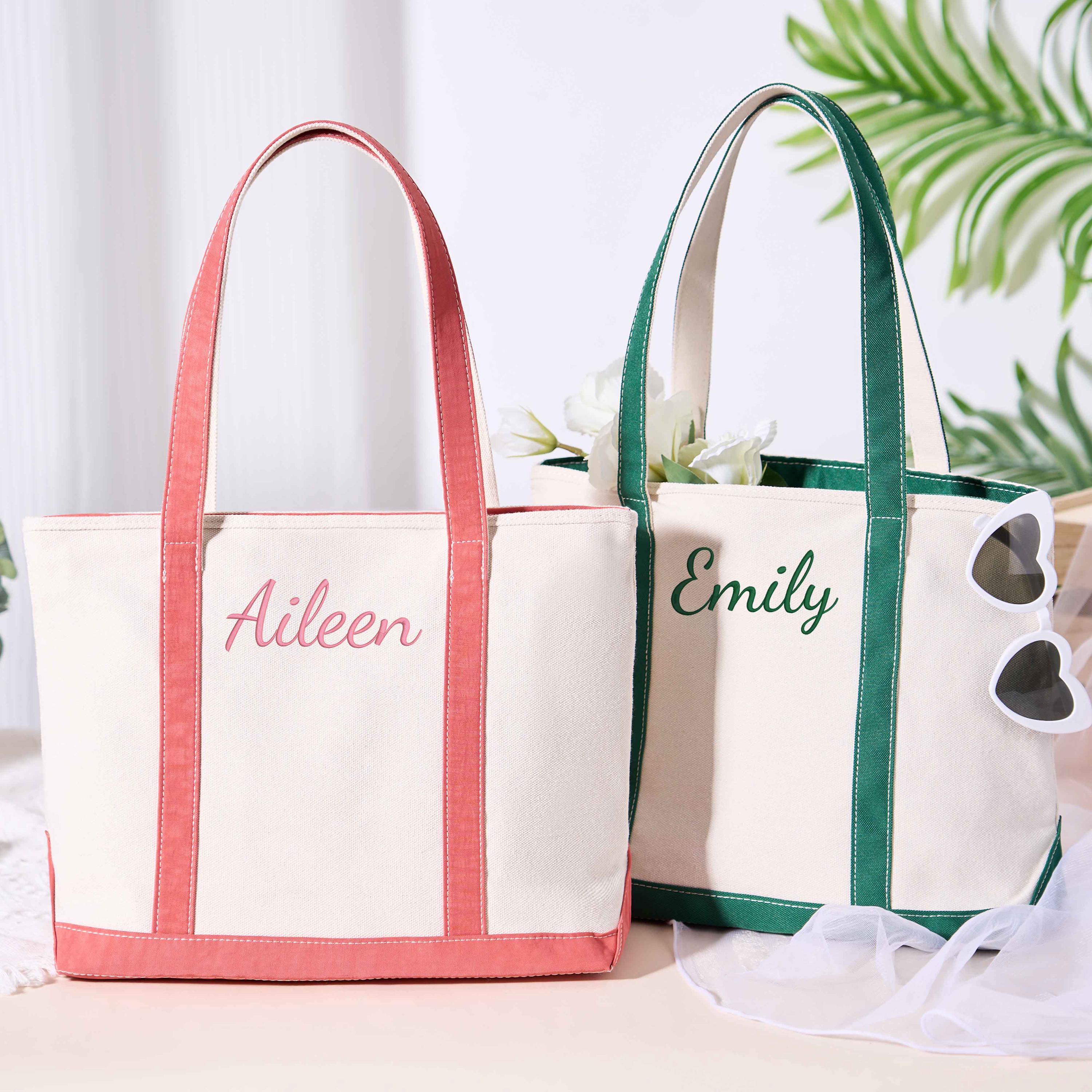 Custom Canvas Tote Bag with Name, Personalized Embroidered Tote Bag, Monogram Handbag, Bridesmaid Gift Bag,Summer Beach Tote,Bridesmaid Gift