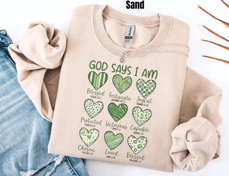 This sweatshirt is more than cute—it’s a declaration of faith 💚 The Gildan crewneck fit is soft, cozy, and easy to style, whether you’re heading to church, running errands, or enjoying a relaxed St. Patrick’s Day celebration. Each word reminds you of God’s truth about who you are—something worth carrying with you every day. If you love Christian gifts that are meaningful, wearable, and uplifting, this one belongs in your closet.