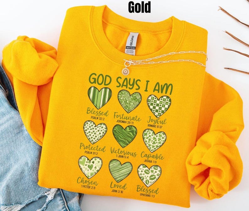 This sweatshirt is more than cute—it’s a declaration of faith 💚 The Gildan crewneck fit is soft, cozy, and easy to style, whether you’re heading to church, running errands, or enjoying a relaxed St. Patrick’s Day celebration. Each word reminds you of God’s truth about who you are—something worth carrying with you every day. If you love Christian gifts that are meaningful, wearable, and uplifting, this one belongs in your closet.
