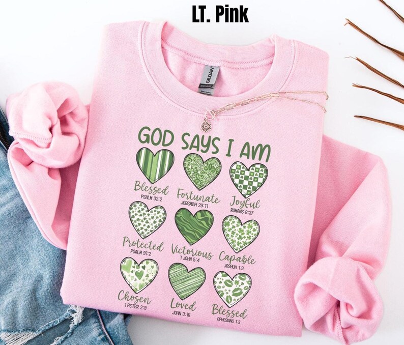 This sweatshirt is more than cute—it’s a declaration of faith 💚 The Gildan crewneck fit is soft, cozy, and easy to style, whether you’re heading to church, running errands, or enjoying a relaxed St. Patrick’s Day celebration. Each word reminds you of God’s truth about who you are—something worth carrying with you every day. If you love Christian gifts that are meaningful, wearable, and uplifting, this one belongs in your closet.