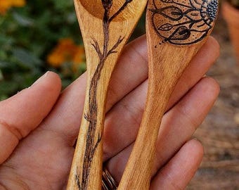 Cuillère à café cuite à la main | Motifs botaniques et célestes