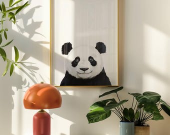 Minimalist Panda Wall Art – Modern Black and White Animal Print, Instant Digital Download, Cute Nursery Decor, Zen Panda Poster Print