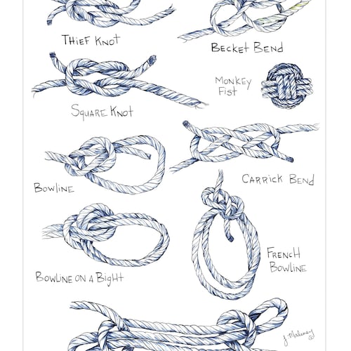 Nautical Knot Chart Watercolor Print Etsy