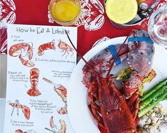 How To Eat a Lobster Table Cards - Instructional Cards - Lobster Bake Place Setting - Bridal Shower - Rehearsal Dinner Decor