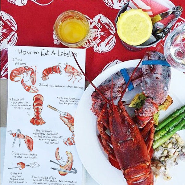 How To Eat a Lobster Table Cards - Instructional Cards - Lobster Bake Place Setting - Bridal Shower - Rehearsal Dinner Decor