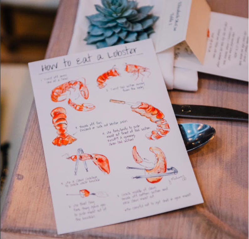 How To Eat a Lobster Table Cards Instructional Cards Lobster Bake Place Setting Bridal Shower Rehearsal Dinner Decor image 4
