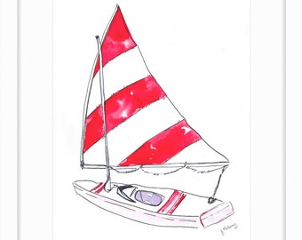 Red-Striped Sunfish Sailboat