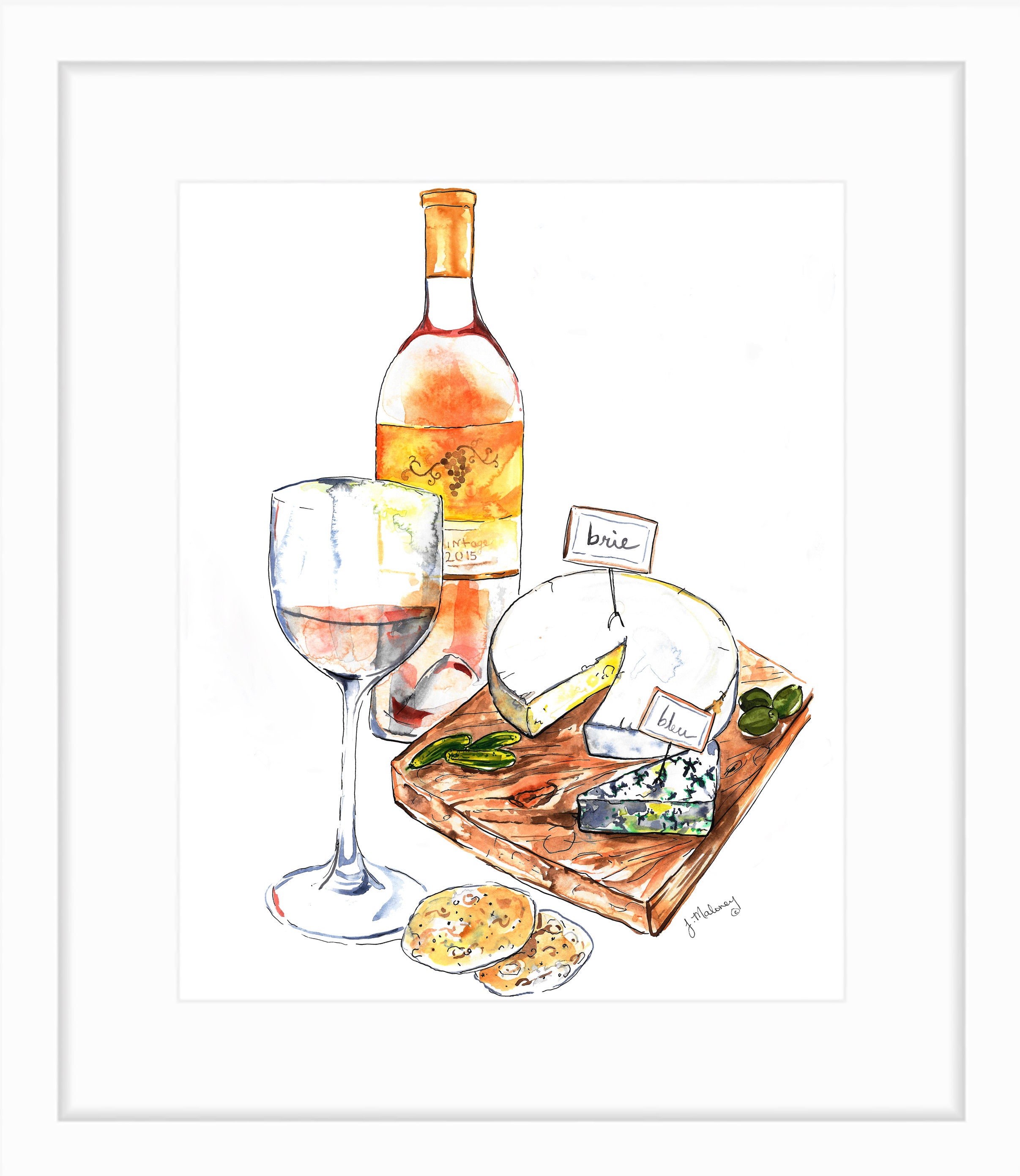 Wine & Cheese Watercolor Print — Jackie Maloney Studio