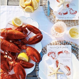 How To Eat a Lobster Table Cards Instructional Cards Lobster Bake Place Setting Bridal Shower Rehearsal Dinner Decor image 2