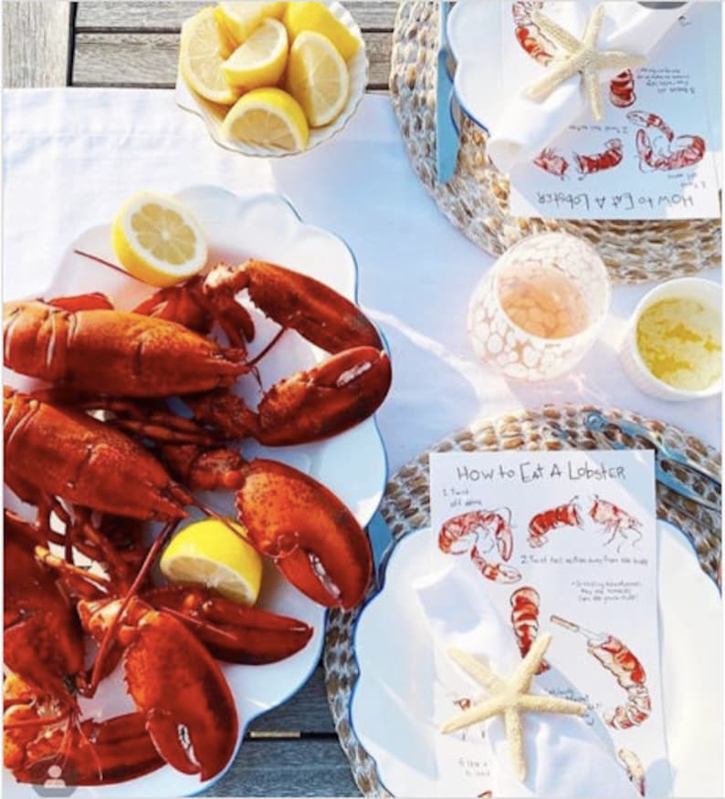 How To Eat a Lobster Table Cards Instructional Cards Lobster Bake Place Setting Bridal Shower Rehearsal Dinner Decor image 2