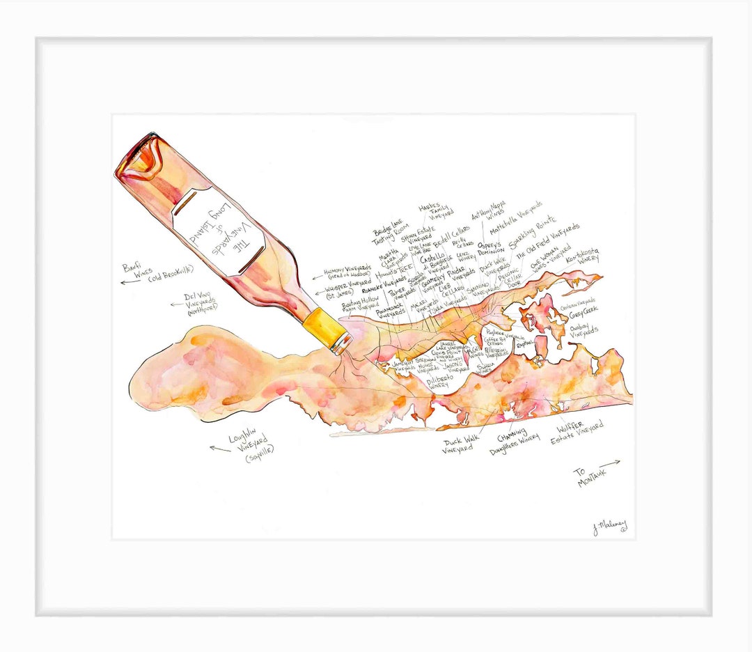 Vineyards of Long Island Map - Rosé Version - Etsy