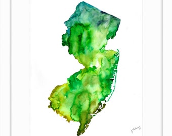New Jersey Map Watercolor Print