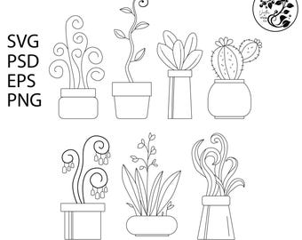 Pianta in vaso SVG/Pianta svg/Clipart di piante/Piante in vaso svg/Linea botanica SVG/Bundle di piante svg/Bundle di piante da appartamento SVG/Taglio laser/Cricut