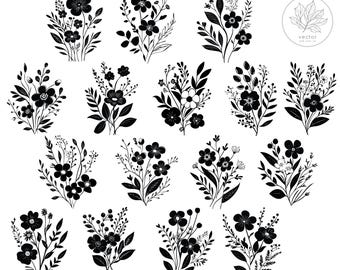 Paquete de 16 SVG de racimos de flores/SVG de flores/SVG florales/Archivos de corte de SVG de flores/Boda/Tarjetas/Regalo/Archivos SVG para Cricut y Silhouette