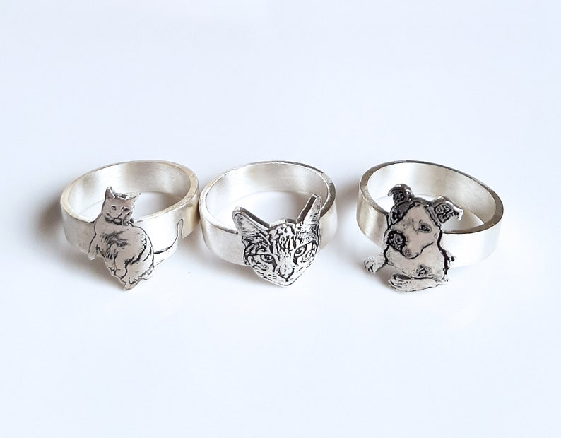 Custom Ring w/ pet Portrait Sterling Silver Engraved Pet Ring Etsy