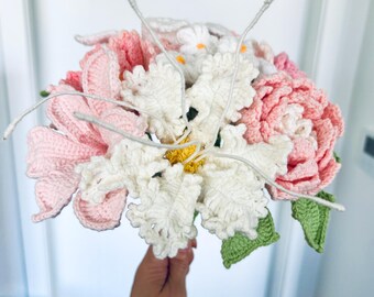 Gift Crochet Flower Bouquet: Handmade Knit Floral Arrangement