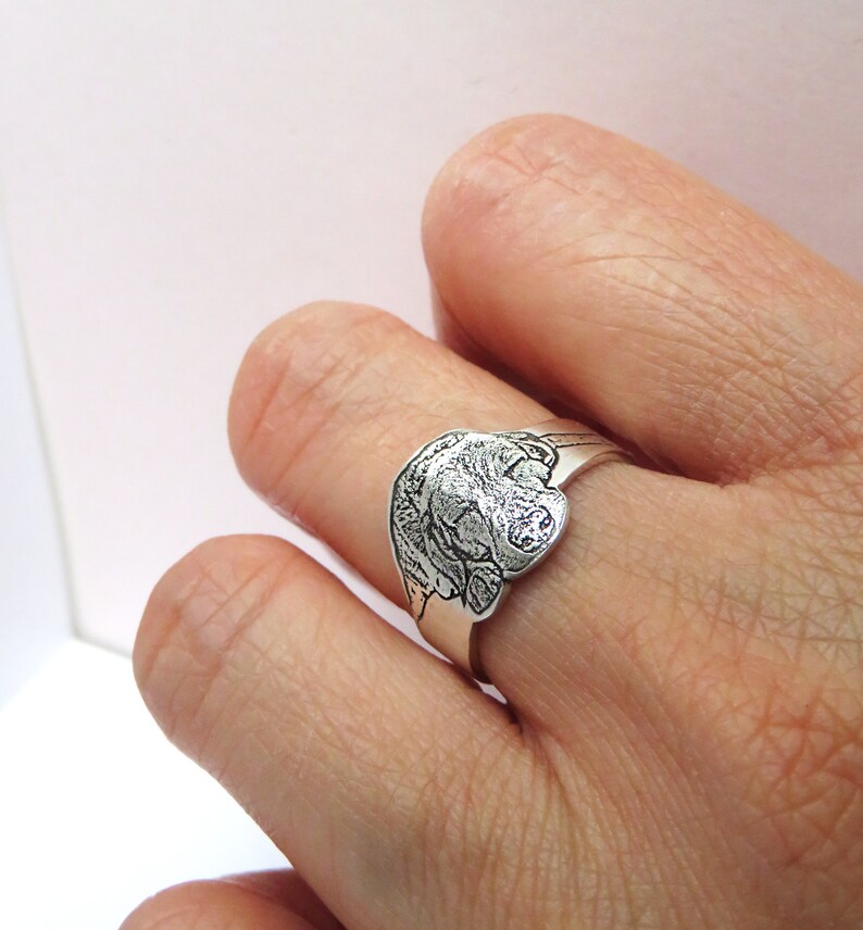 Custom Ring W/ Dog Portrait Sterling Silver Engraved Pet Ring Etsy