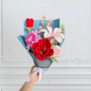 Birthday Crochet Flower Bouquet Gift for Grandma Handmade Flowers for her , Everlasting Flower Bouquet