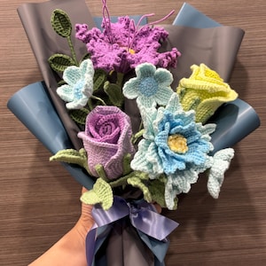 Birthday Crochet Flower Gift Handmade Flowers Handmade Bouquet Knitted Gift Yarn Flowers Crochet Tulip Bouquet Baby Shower, Decoration