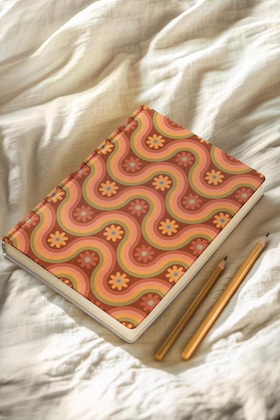 Boho 70s Retro Floral Hardcover Journal 5.75x8 | Groovy Vintage Writing Notebook | Lined Notes & Journaling