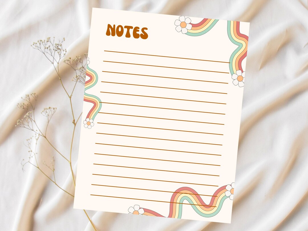70s Rainbow Lined Note Paper: Groovy Daisy Printable (US Letter) - Etsy