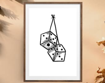 Dice Wall Art: Retro Black Dice Illustration (8x10 PDF)