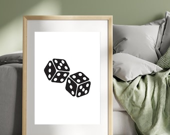 Dice Wall Art Printable – Black Dice Minimalist Poster | 8x10 Digital PDF