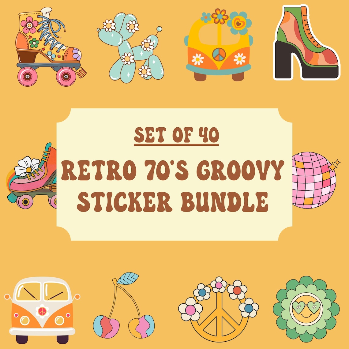 70s Boho Groovy PNG Stickers Bundle, Retro Digital Planner Cliparts ...
