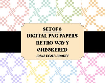 Retro Digital Papers 12x12 PNG | Bright Colorful Checkerboard | Seamless Groovy Patterns