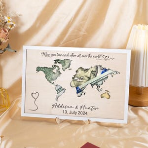 Regalo de boda, porta billetes de madera para novios, marco de mapa, recuerdo de boda, regalo de boda para pareja