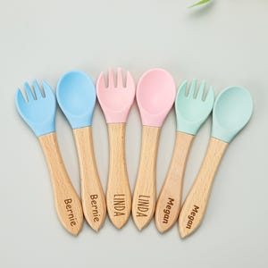 Silicone Baby Spoon and Fork Set, Personalized Baby Cutlery Set, Kids Dining Set, Silicone Utensils, Baby Shower Gift