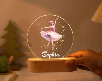 Personalized Ballerina Night Light Custom Name Kids Lamp, Children's Day Gift for Little Dancer Nursery Bedroom Decor