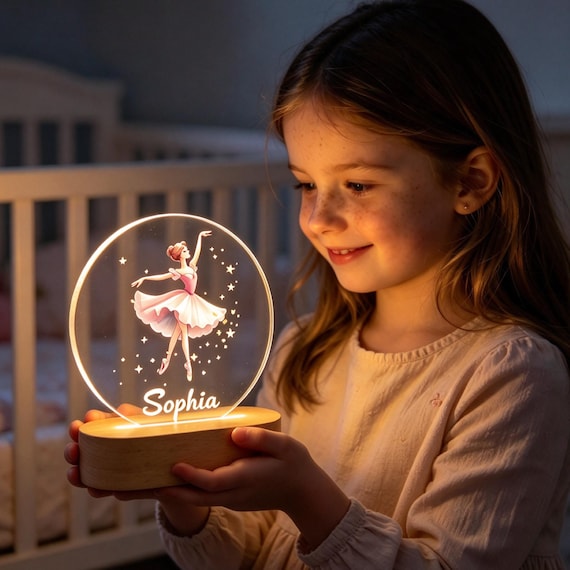 Personalized Ballerina Night Light,Custom Name Lamp, Ballet Dancer Nursery Decor, Gift for Daughter, Girls Room Decor,Birthday Gift for Kids