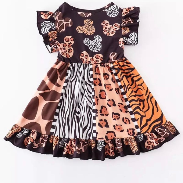 Wild about the mouse dress Disney inspired Mickey Minnie Animal kingdom zebra leopard giraffe