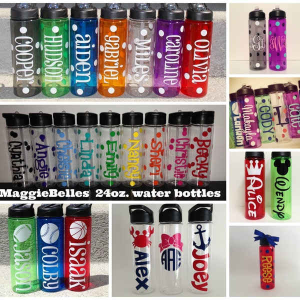 24 oz. personalized plastic water bottle with straw polka dots Kids sports