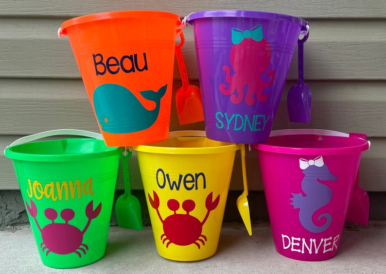 Personalized Plastic Beach Pail Bucket With Shovel Monogram Etsy