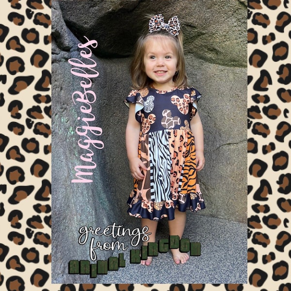 Wild about the mouse dress Disney inspired Mickey Minnie Animal kingdom zebra leopard giraffe