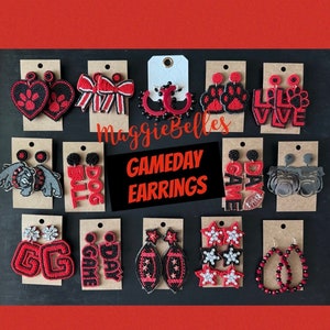 Football Black Red GA seed bead earrings sports fall sports mom mama party