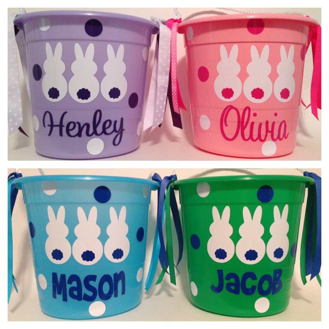 Personalized Easter Plastic Pail Bucket With Rope Handle Bunny Etsy
