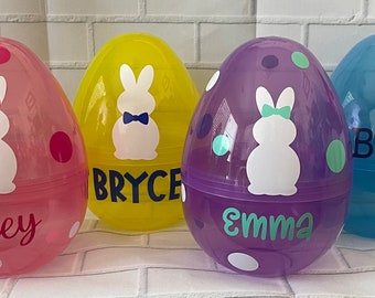 Personalized plastic Large EGG Easter fillable polka dots monogram party gift favor basket name and image