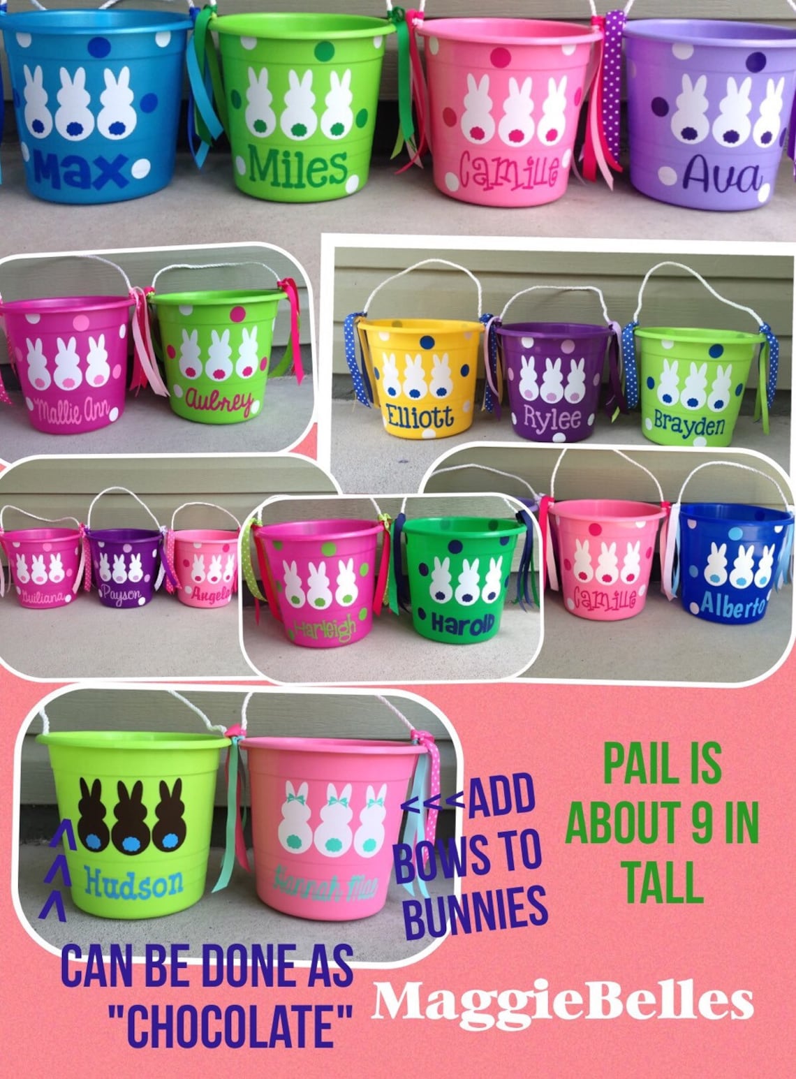 Personalized Easter Plastic Pail Bucket With Rope Handle Bunny - Etsy