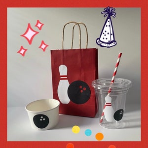 Bowling Party cups, bowls, bags. Birthday party favors bowl ball pin gift bag favor goody