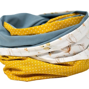 Sciarpa ad anello, a pois, a pois, blu, gialla, morbida, comoda