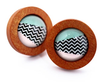 Studs wood turquoise retro glass