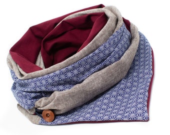Triangular scarf, scarf, wrap-around scarf, scarves, blue / wine red / brown, XL scarf, XXL scarf