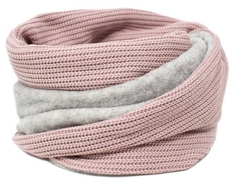 Romantic loop scarf, fleece, braided loop, powder pink, rosé, loop scarf, loop soft, comfortable, reversible scarf, round scarf