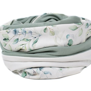 Eukalyptus Loop, Pastell Mint, Schlauchschal Blätter, Loopschal Eukalyptus, weiss, pastell grün, Loopschal weich, angenehm, Bestseller Mint