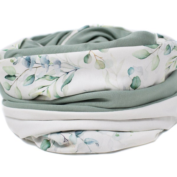 Foulard d’allaitement eucalyptus, menthe pastel, feuilles d’écharpe tubulaires, écharpe à boucle eucalyptus, blanc, vert, écharpe à boucle XL douce, agréable, best-seller