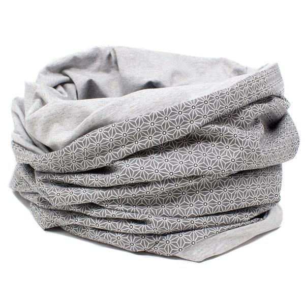 XL Slip scarf, neck sock, loop scarf, Asanoha, Japan design, grey, women's scarf, women's neck sock, multifunctional scarf