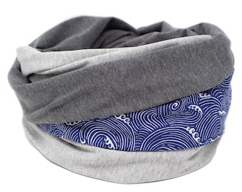 Surfer Life, Surfing, Cotton Loop Scarf, Waves Loop Scarf, Ocean Loop Scarf, Cotton Loop Scarf, Jersey, maritime, light gray